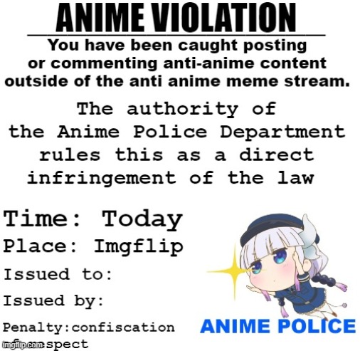 The official Anime Violation template! | image tagged in anime violation | made w/ Imgflip meme maker