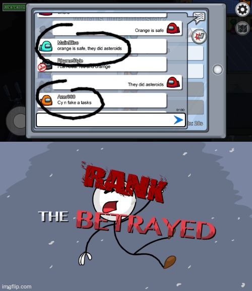 Something that happened in Among Us in the past while I was playing as Fortegreen (That's why I have no name) | image tagged in rank the betrayed | made w/ Imgflip meme maker