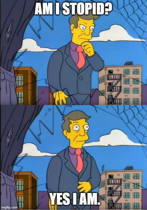Skinner Out Of Touch | AM I STOPID? YES I AM. | image tagged in skinner out of touch | made w/ Imgflip meme maker