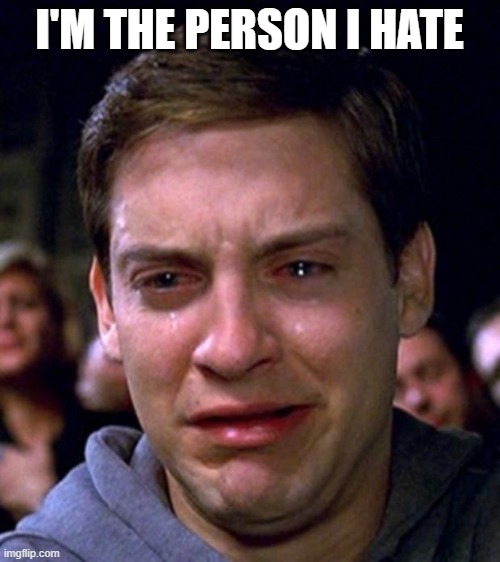 crying peter parker | I'M THE PERSON I HATE | image tagged in crying peter parker | made w/ Imgflip meme maker