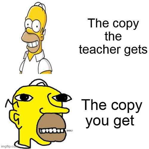 The copy the teacher gets; The copy you get | image tagged in memes | made w/ Imgflip meme maker