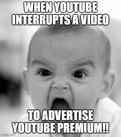 Angry Baby | WHEN YOUTUBE INTERRUPTS A VIDEO; TO ADVERTISE YOUTUBE PREMIUM!! | image tagged in memes,angry baby | made w/ Imgflip meme maker