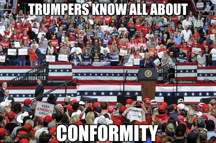 Natural selection | TRUMPERS KNOW ALL ABOUT CONFORMITY | image tagged in natural selection | made w/ Imgflip meme maker