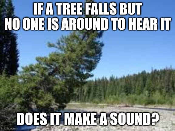 I don't think the tree could fall to begin with as the chunks wouldn't be loaded | IF A TREE FALLS BUT NO ONE IS AROUND TO HEAR IT; DOES IT MAKE A SOUND? | image tagged in falling tree | made w/ Imgflip meme maker
