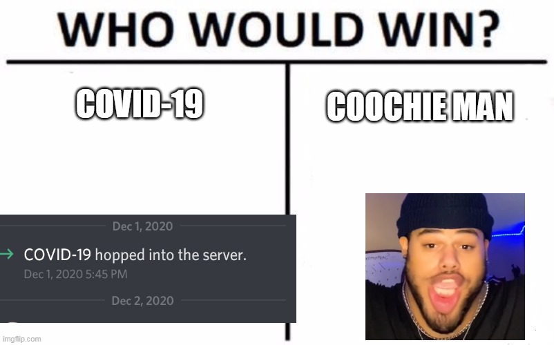 who would win | COVID-19; COOCHIE MAN | image tagged in memes,who would win | made w/ Imgflip meme maker