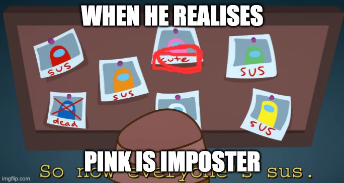 so now everyone's sus!! | WHEN HE REALISES; PINK IS IMPOSTER | image tagged in so now everyone's sus | made w/ Imgflip meme maker