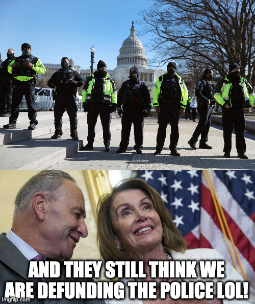 AND THEY STILL THINK WE ARE DEFUNDING THE POLICE LOL! | image tagged in laughing democrats | made w/ Imgflip meme maker