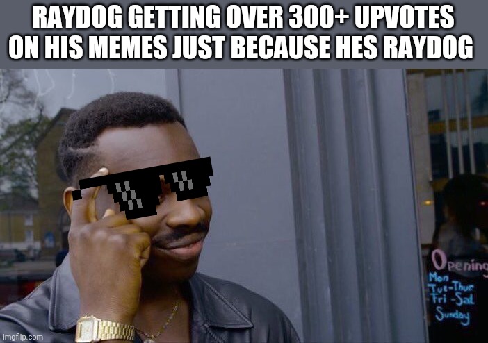 Roll Safe Think About It | RAYDOG GETTING OVER 300+ UPVOTES ON HIS MEMES JUST BECAUSE HES RAYDOG | image tagged in memes,roll safe think about it,raydog,upvotes | made w/ Imgflip meme maker