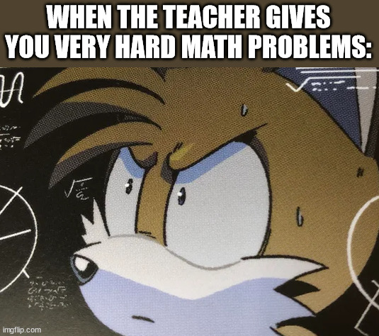 Calculating Tails | WHEN THE TEACHER GIVES YOU VERY HARD MATH PROBLEMS: | image tagged in tails,school,teachers,math is math | made w/ Imgflip meme maker