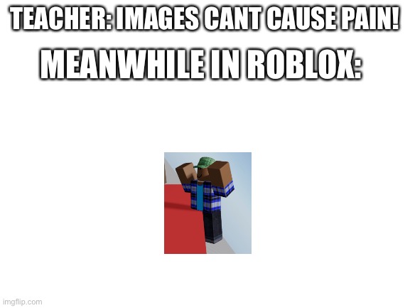Roblox Is oofing | TEACHER: IMAGES CANT CAUSE PAIN! MEANWHILE IN ROBLOX: | image tagged in funny memes | made w/ Imgflip meme maker