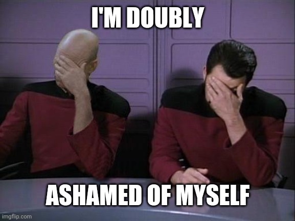 Double Facepalm | I'M DOUBLY ASHAMED OF MYSELF | image tagged in double facepalm | made w/ Imgflip meme maker
