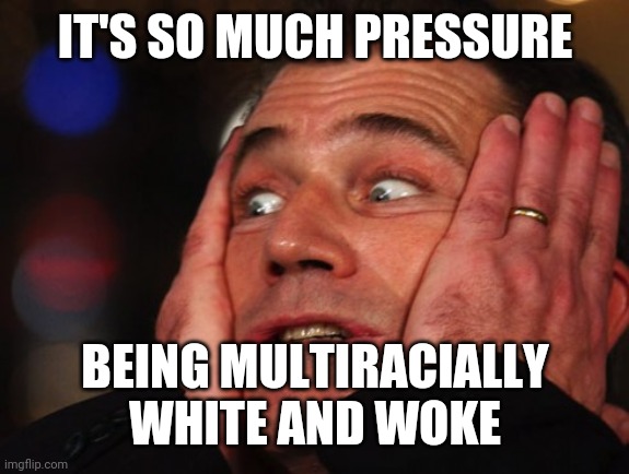 angry mel | IT'S SO MUCH PRESSURE BEING MULTIRACIALLY WHITE AND WOKE | image tagged in angry mel | made w/ Imgflip meme maker