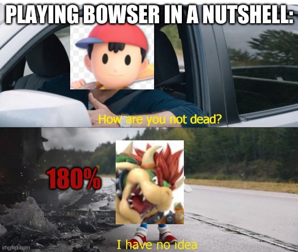 sonic how are you not dead | PLAYING BOWSER IN A NUTSHELL:; 180% | image tagged in sonic how are you not dead | made w/ Imgflip meme maker