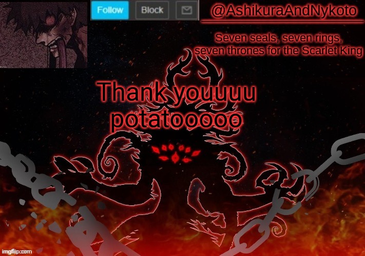 3rd Ashikura | Thank youuuu potatooooo | image tagged in 3rd ashikura | made w/ Imgflip meme maker