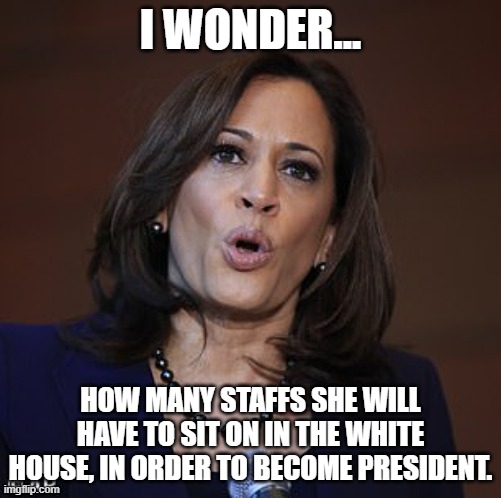 Willie Brown's Ho | I WONDER... HOW MANY STAFFS SHE WILL HAVE TO SIT ON IN THE WHITE HOUSE, IN ORDER TO BECOME PRESIDENT. | image tagged in kamala o | made w/ Imgflip meme maker