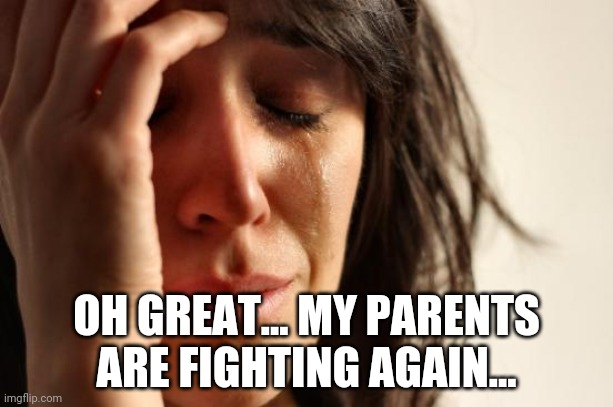 I think imma go cry. | OH GREAT... MY PARENTS ARE FIGHTING AGAIN... | image tagged in memes,first world problems | made w/ Imgflip meme maker