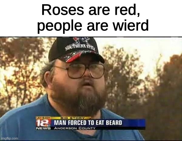 Roses are red,
 people are wierd | image tagged in poems | made w/ Imgflip meme maker