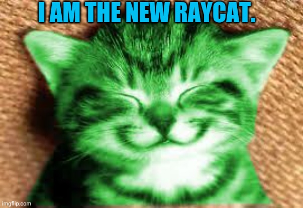 Here comes the new Raycat! | I AM THE NEW RAYCAT. | image tagged in happy raycat | made w/ Imgflip meme maker