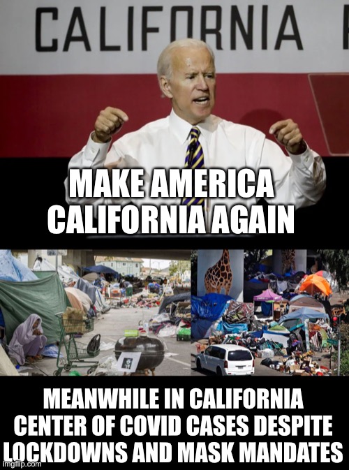 Only a fool wants the US to be like California’s failed socialism | MAKE AMERICA CALIFORNIA AGAIN; MEANWHILE IN CALIFORNIA CENTER OF COVID CASES DESPITE LOCKDOWNS AND MASK MANDATES | image tagged in hotel california,homeless,covid-19,task failed successfully,liberal logic,dumb people | made w/ Imgflip meme maker