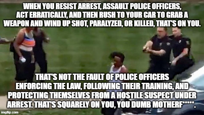 It's your fault if you break the law, resist arrest, assault police officers, etc. Police lives matter too. | image tagged in politics,american politics,police,arrest,police lives matter,police chasing guy | made w/ Imgflip meme maker