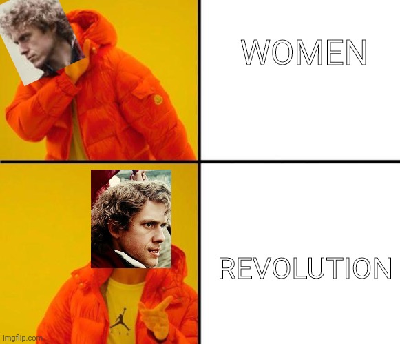 Legit couldn't find a picture with enjolras smiling ? | WOMEN; REVOLUTION | image tagged in drake meme,les miserables | made w/ Imgflip meme maker