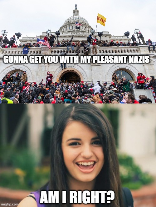 BLR Capitol Gang Fight | GONNA GET YOU WITH MY PLEASANT NAZIS; AM I RIGHT? | image tagged in memes,rebecca black,friday,capitol hill | made w/ Imgflip meme maker