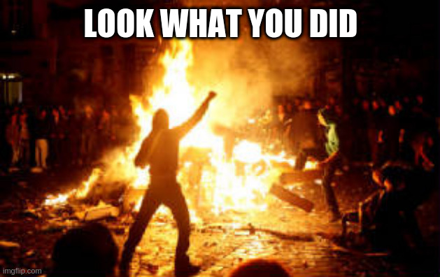 Anarchy Riot | LOOK WHAT YOU DID | image tagged in anarchy riot | made w/ Imgflip meme maker