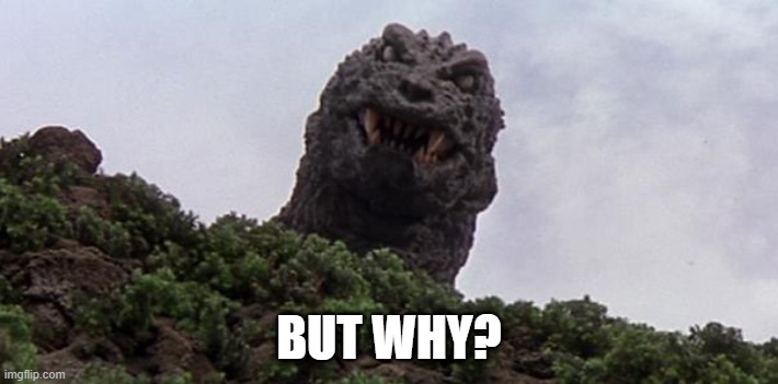 but why | BUT WHY? | image tagged in gmkgodzilla | made w/ Imgflip meme maker