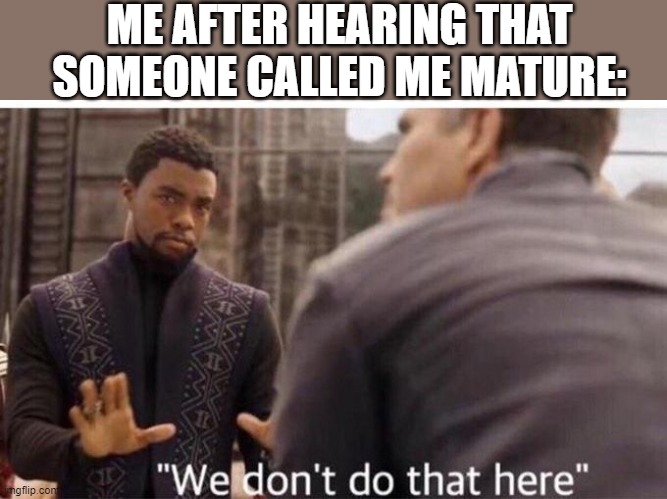 XD | ME AFTER HEARING THAT SOMEONE CALLED ME MATURE: | image tagged in we dont do that here | made w/ Imgflip meme maker