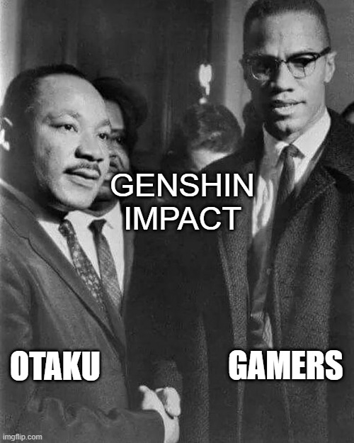 mlk mx | GENSHIN
IMPACT; OTAKU; GAMERS | image tagged in agree,agreed,brothers | made w/ Imgflip meme maker