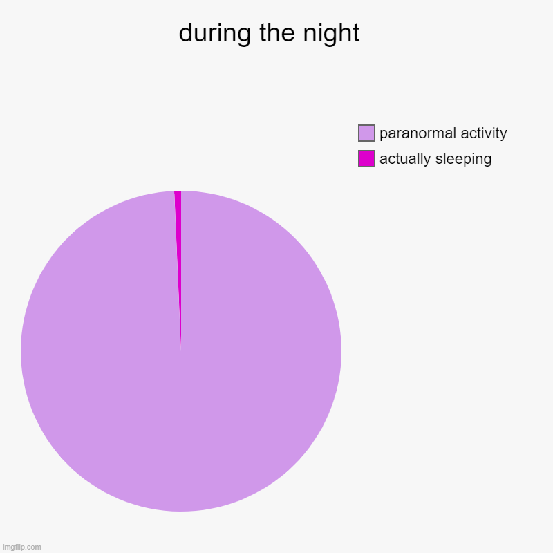 ; - ; | during the night  | actually sleeping , paranormal activity | image tagged in charts,pie charts | made w/ Imgflip chart maker