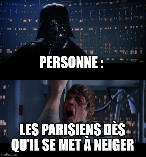 Star Wars No Meme | PERSONNE :; LES PARISIENS DÈS QU'IL SE MET À NEIGER | image tagged in memes,star wars no | made w/ Imgflip meme maker