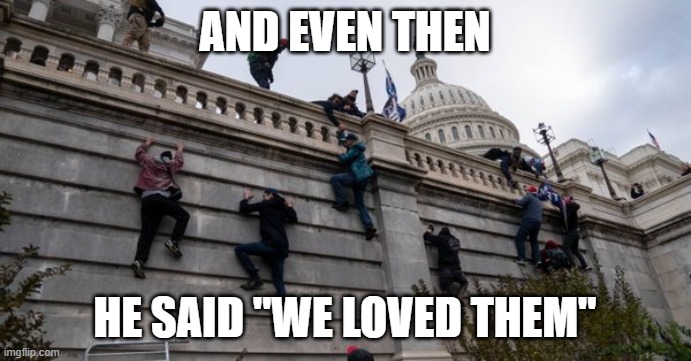 capitol riot | AND EVEN THEN HE SAID "WE LOVED THEM" | image tagged in capitol riot | made w/ Imgflip meme maker