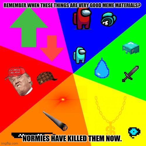 Blank Colored Background | REMEMBER WHEN THESE THINGS ARE VERY GOOD MEME MATERIALS? NORMIES HAVE KILLED THEM NOW. | image tagged in memes,rainbow road,dank memes | made w/ Imgflip meme maker