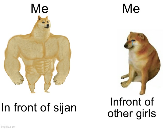 Buff Doge vs. Cheems Meme | Me; Me; In front of sijan; Infront of other girls | image tagged in memes,buff doge vs cheems | made w/ Imgflip meme maker