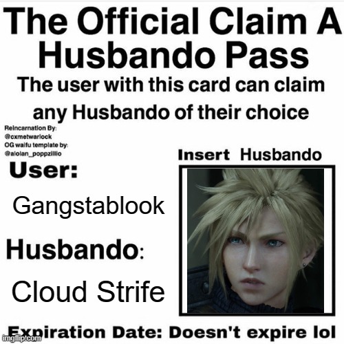 MINE | Gangstablook; Cloud Strife | image tagged in mine | made w/ Imgflip meme maker