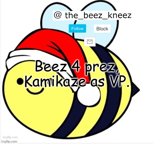 haha campaign announcement go brrrrrr | Beez 4 prez, Kamikaze as VP. | image tagged in beez announcement | made w/ Imgflip meme maker