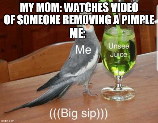 I HATE THIS | MY MOM: WATCHES VIDEO OF SOMEONE REMOVING A PIMPLE; ME: | image tagged in unsee juice | made w/ Imgflip meme maker