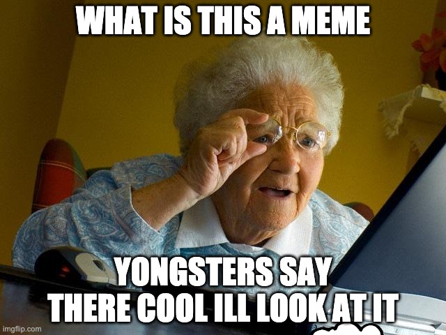 Grandma Finds The Internet Meme | WHAT IS THIS A MEME; YONGSTERS SAY THERE COOL ILL LOOK AT IT | image tagged in memes,grandma finds the internet | made w/ Imgflip meme maker