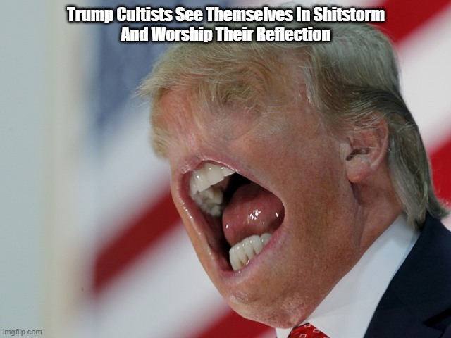 "Trump Cultists Worship Their Reflection" | Trump Cultists See Themselves In Shitstorm
And Worship Their Reflection | image tagged in trump,cultists,toxic narcissist | made w/ Imgflip meme maker