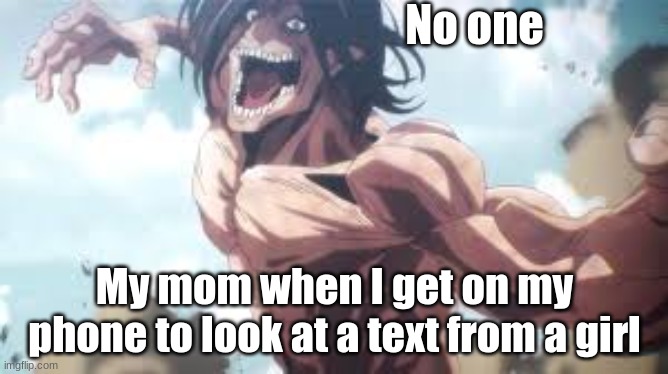 No one; My mom when I get on my phone to look at a text from a girl | made w/ Imgflip meme maker