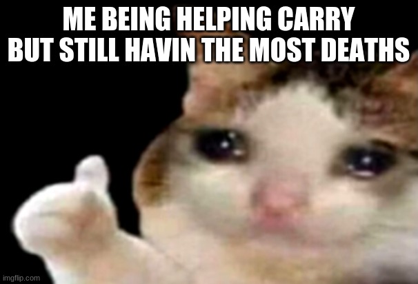 Sad cat thumbs up | ME BEING HELPING CARRY BUT STILL HAVIN THE MOST DEATHS | image tagged in sad cat thumbs up | made w/ Imgflip meme maker