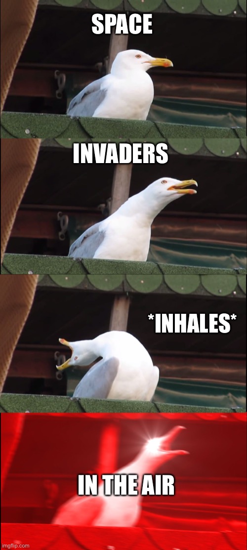 Inhaling Seagull | SPACE; INVADERS; *INHALES*; IN THE AIR | image tagged in memes,inhaling seagull | made w/ Imgflip meme maker