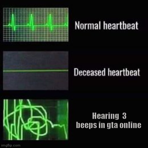 heartbeat rate | Hearing  3 beeps in gta online | image tagged in heartbeat rate | made w/ Imgflip meme maker