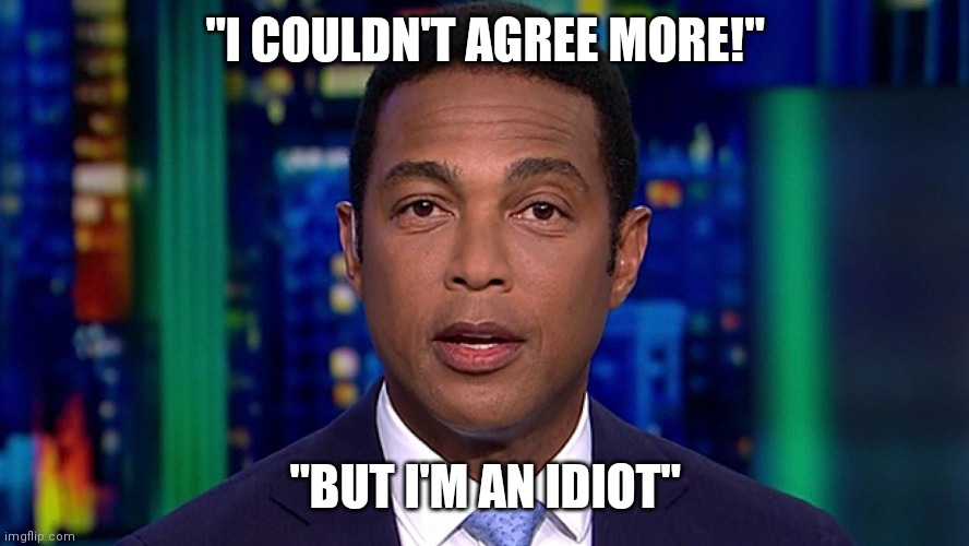 Don Lemon | "I COULDN'T AGREE MORE!" "BUT I'M AN IDIOT" | image tagged in don lemon | made w/ Imgflip meme maker