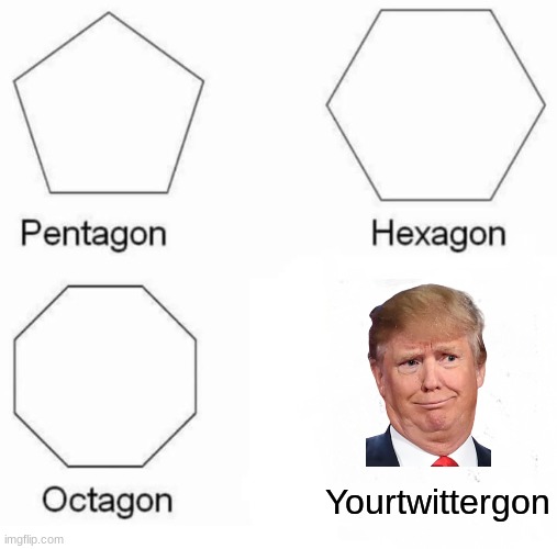 I didn't want to use the classic trump face, so I found another | Yourtwittergon | image tagged in memes,pentagon hexagon octagon,trump,twitter | made w/ Imgflip meme maker