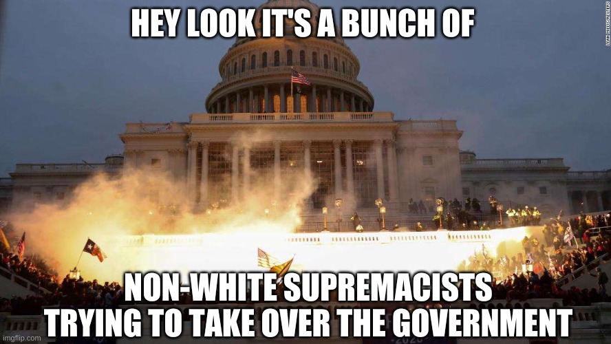 Capitol Uprising | HEY LOOK IT'S A BUNCH OF NON-WHITE SUPREMACISTS TRYING TO TAKE OVER THE GOVERNMENT | image tagged in capitol uprising | made w/ Imgflip meme maker