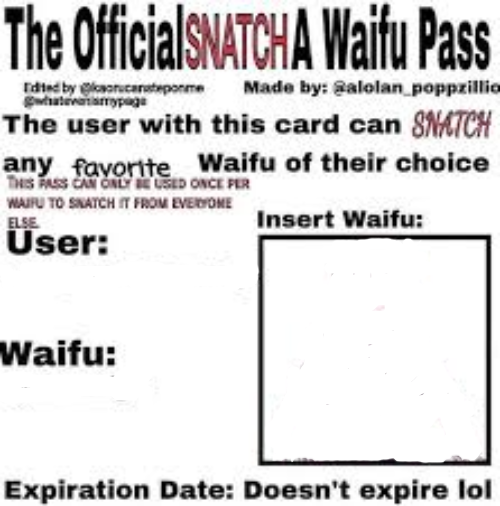 High Quality Official Snatch A waifu pass Blank Meme Template
