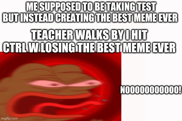 CTRL W | ME SUPPOSED TO BE TAKING TEST BUT INSTEAD CREATING THE BEST MEME EVER; TEACHER WALKS BY I HIT CTRL W LOSING THE BEST MEME EVER; NOOOOOOOOOOO! | image tagged in reeeeeeeeeeeeeeeeeeeeee | made w/ Imgflip meme maker
