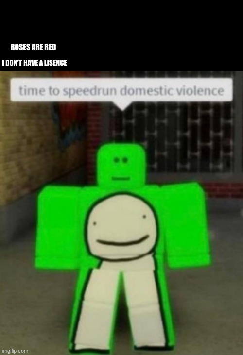 Found this on the internet | ROSES ARE RED; I DON'T HAVE A LICENSE | image tagged in roblox,dream | made w/ Imgflip meme maker